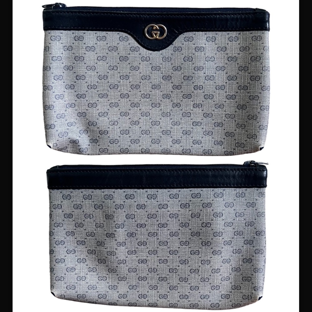Gucci • 3pc Set Authentic Vintage Navy Blue Micro GG Handbag Purse Pouch Wallet - Picture 12 of 16